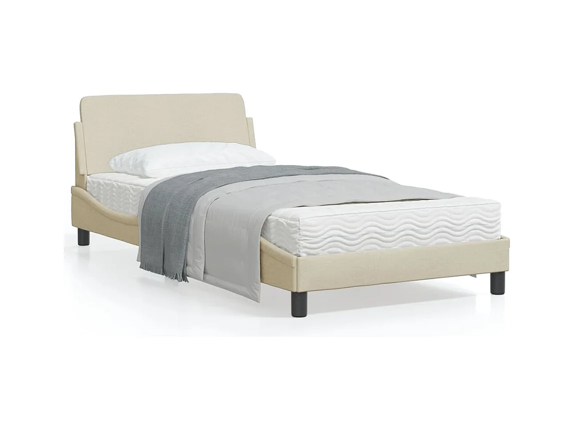 Cadre de lit avec tête de lit Crème 100x200 Tissu