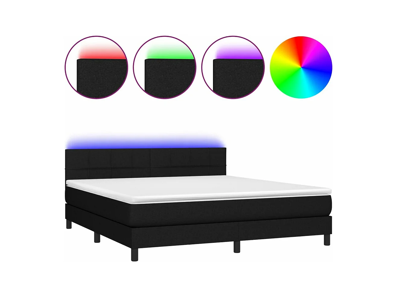 Sommier à lattes de lit avec matelas LED Noir 180x200 Tissu