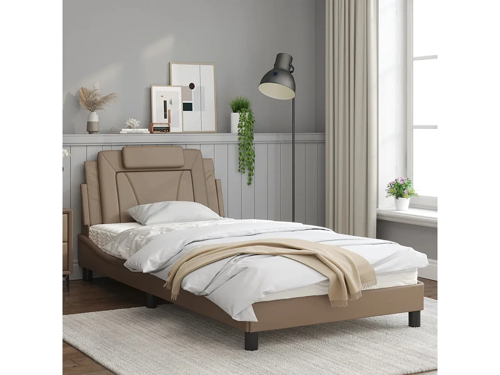 Cadre de lit avec lumières LED cappuccino 100x200 similicuir