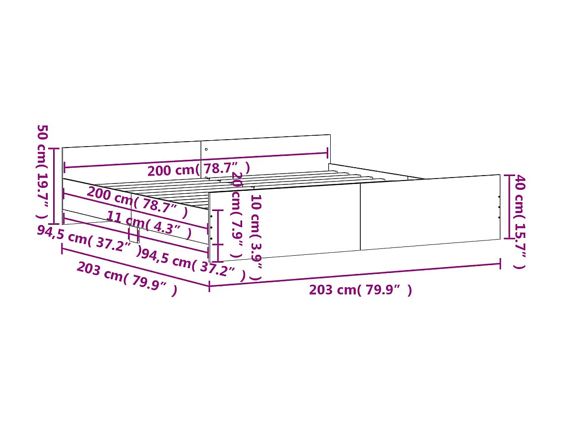 Cadre de lit tête de lit et pied de lit chêne marron 200x200