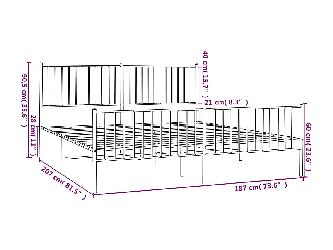 Cadre de lit métal avec tête de lit-pied de lit blanc 180x200