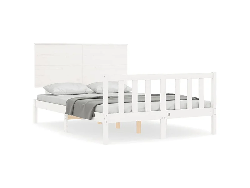 Cadre de lit avec tête de lit blanc petit double bois massif