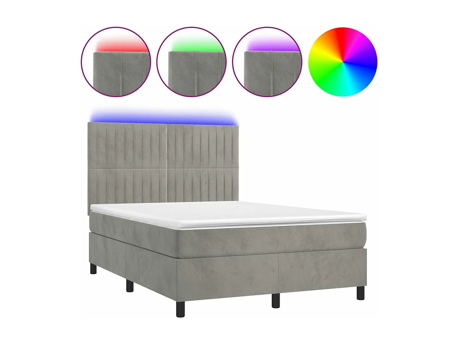 Lit à sommier tapissier matelas et LED Gris clair 140x190 Velours