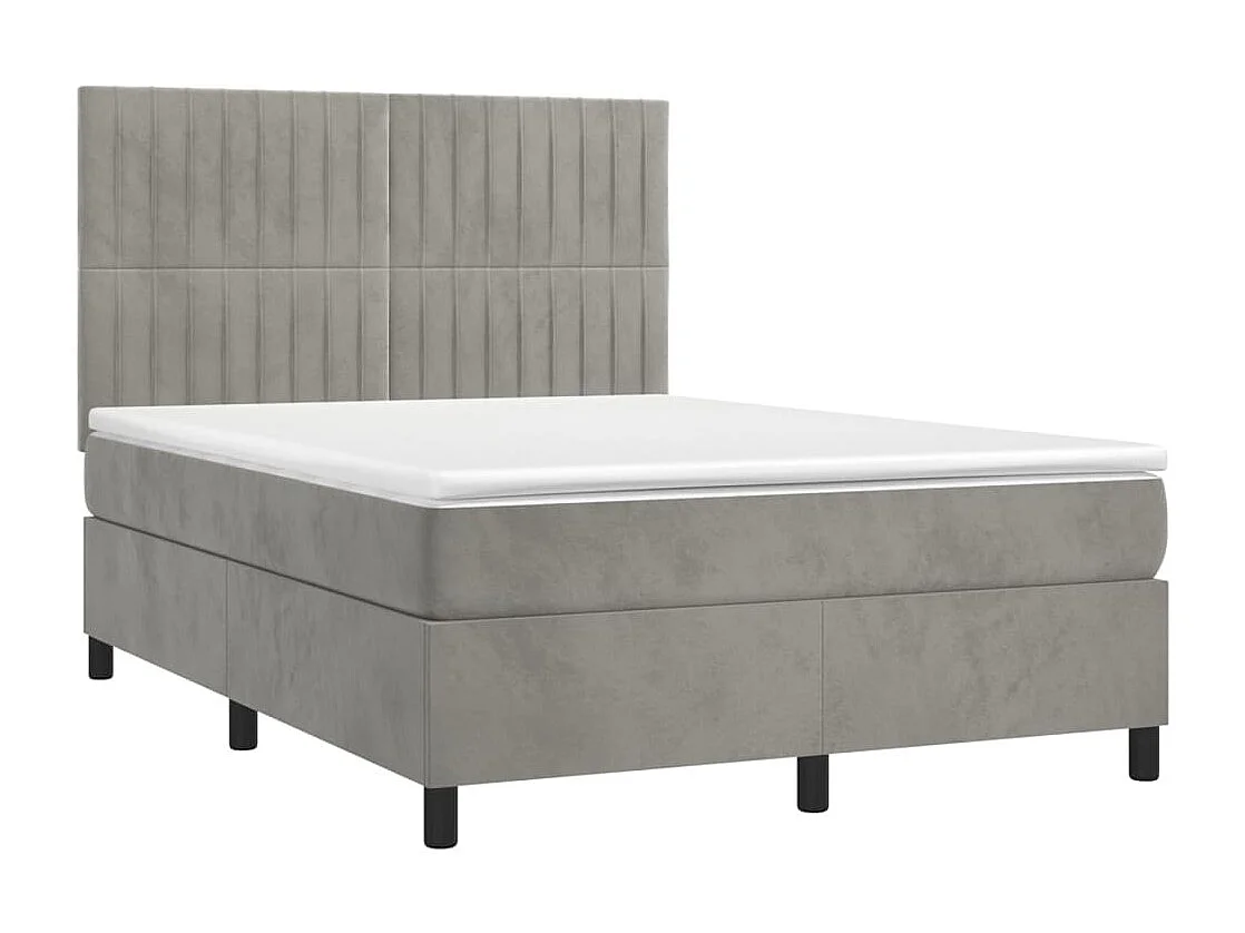 Lit à sommier tapissier matelas et LED Gris clair 140x190 Velours