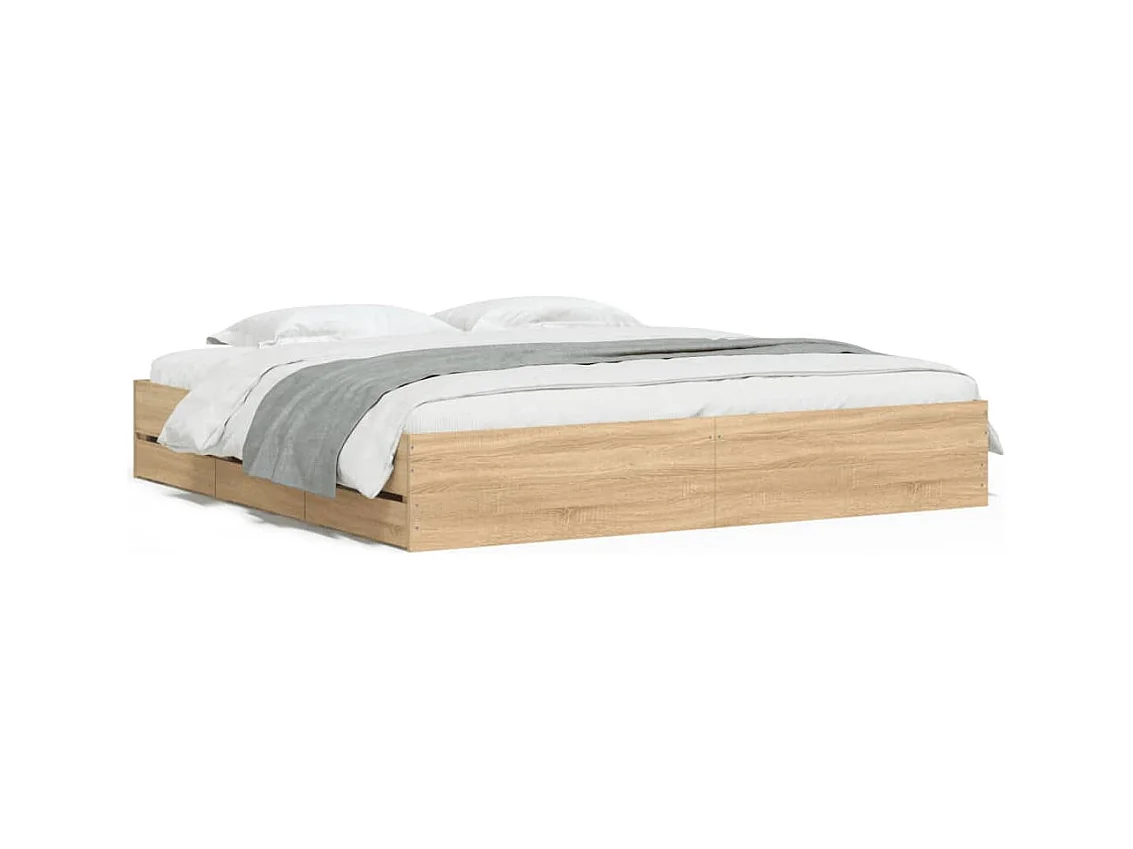 Cadre de lit à tiroirs chêne sonoma 180x200 bois d'ingénierie