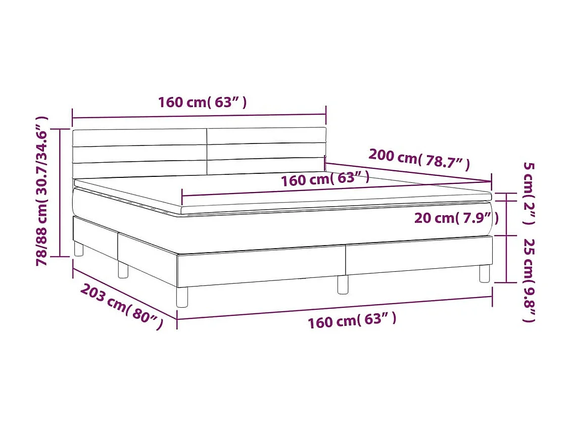 Lit à sommier tapissier avec matelas Crème 160x200 Tissu 2