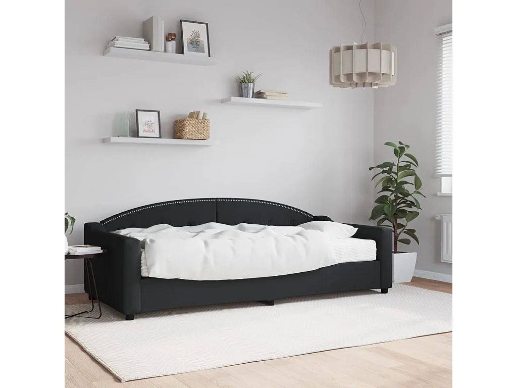 Lit de jour avec matelas noir 90x200 tissu