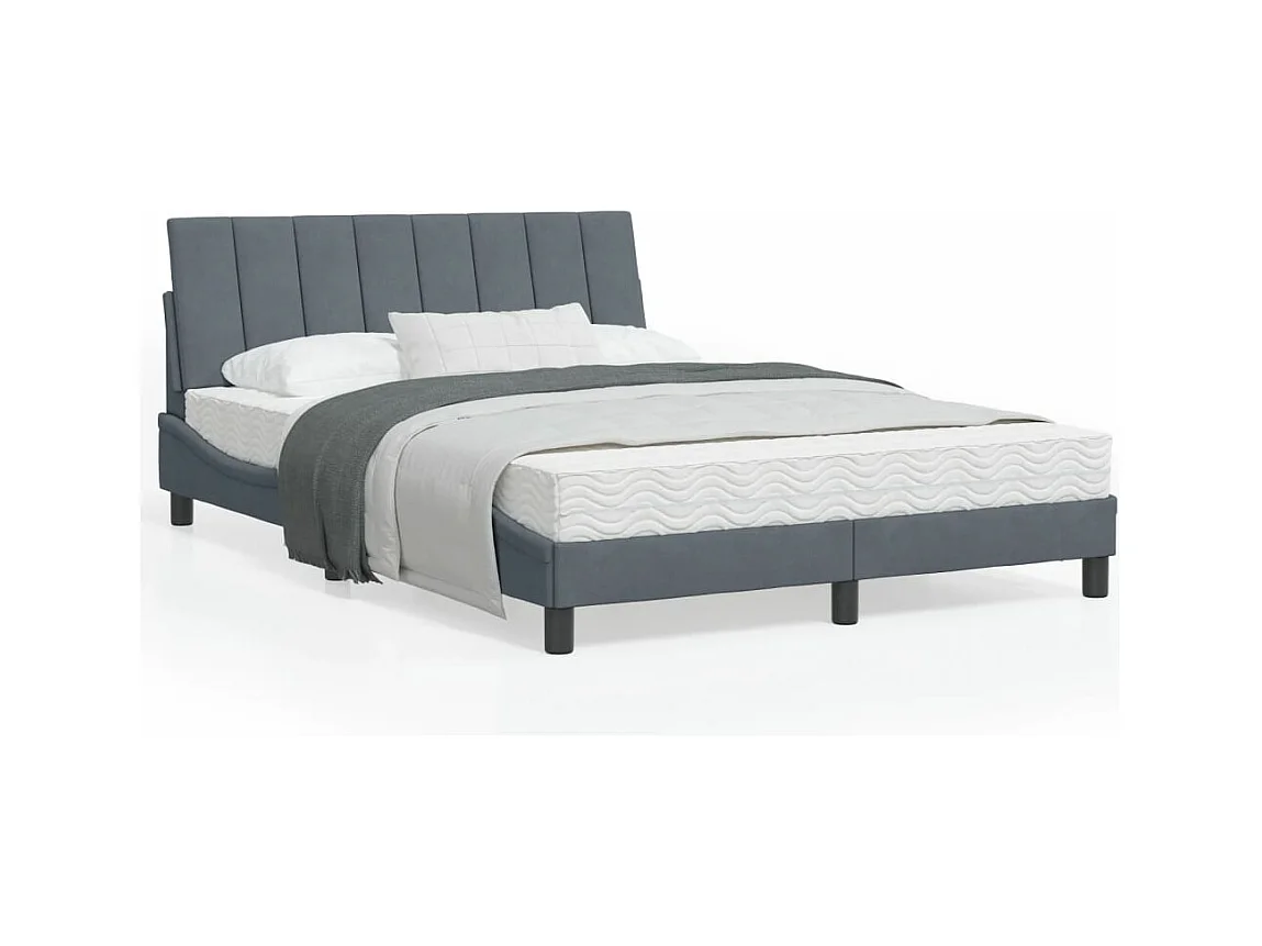 Cadre de lit avec tête de lit Gris foncé 140x190 Velours