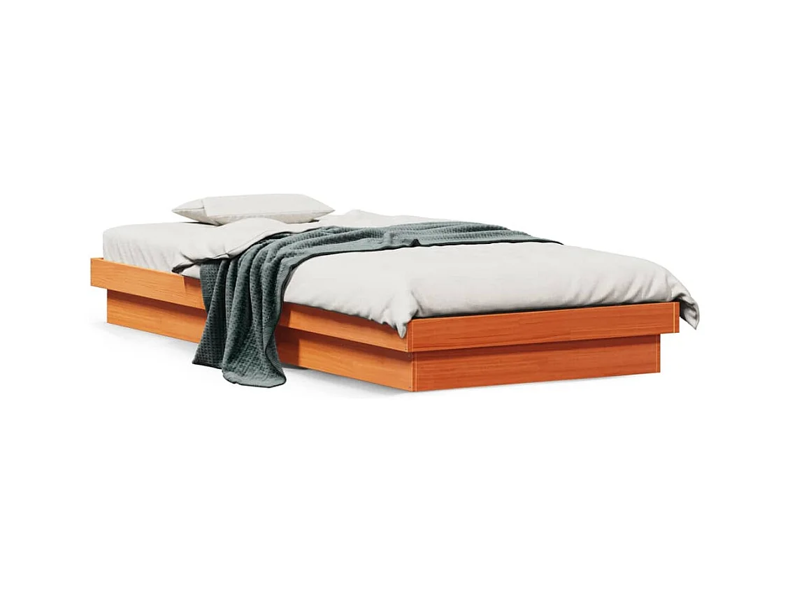 Cadre de lit LED marron 90x200 bois de pin massif