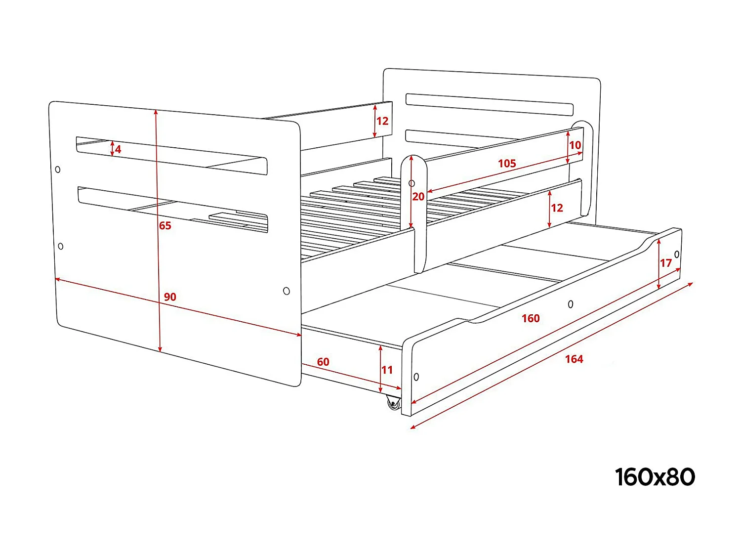Lit enfant avec barrière de sécurité amovible blanc et rose Moly-Matelas mousse-80x160