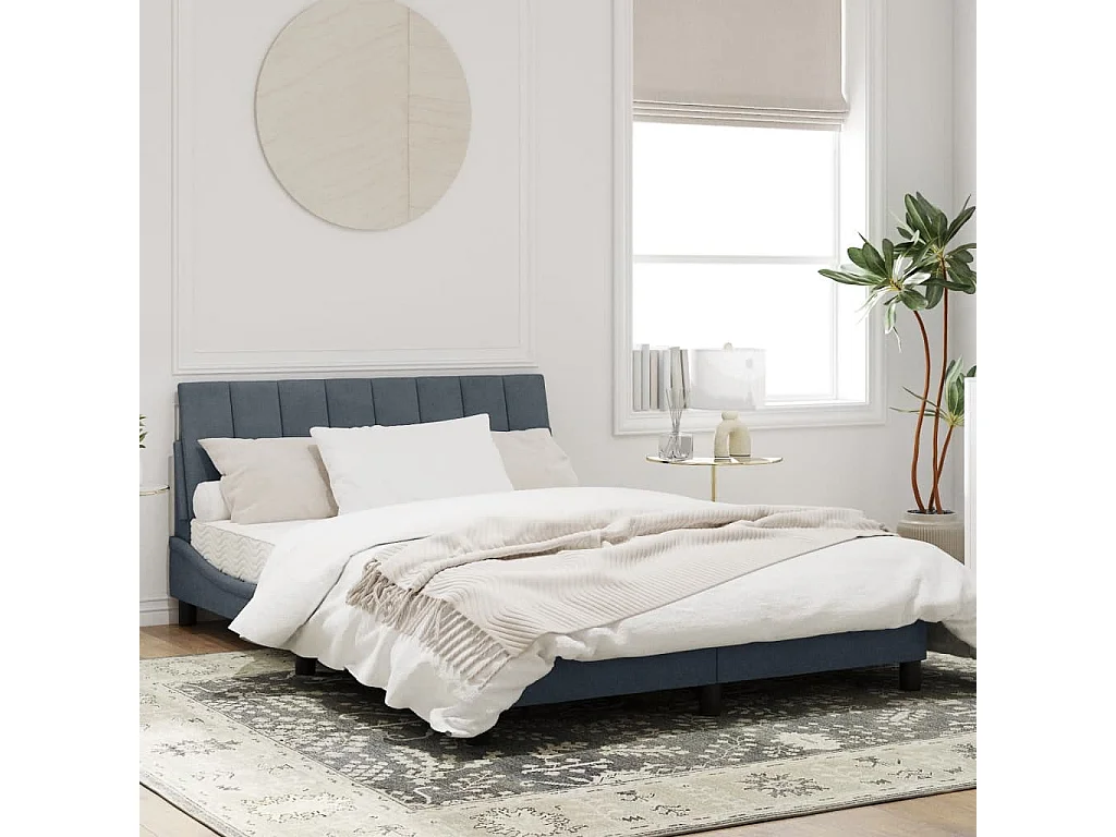 Cadre de lit avec tête de lit Gris foncé 140x200 Velours