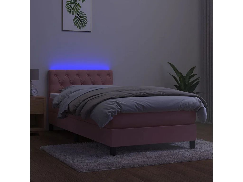 Sommier à lattes de lit avec matelas et LED Rose 80x200