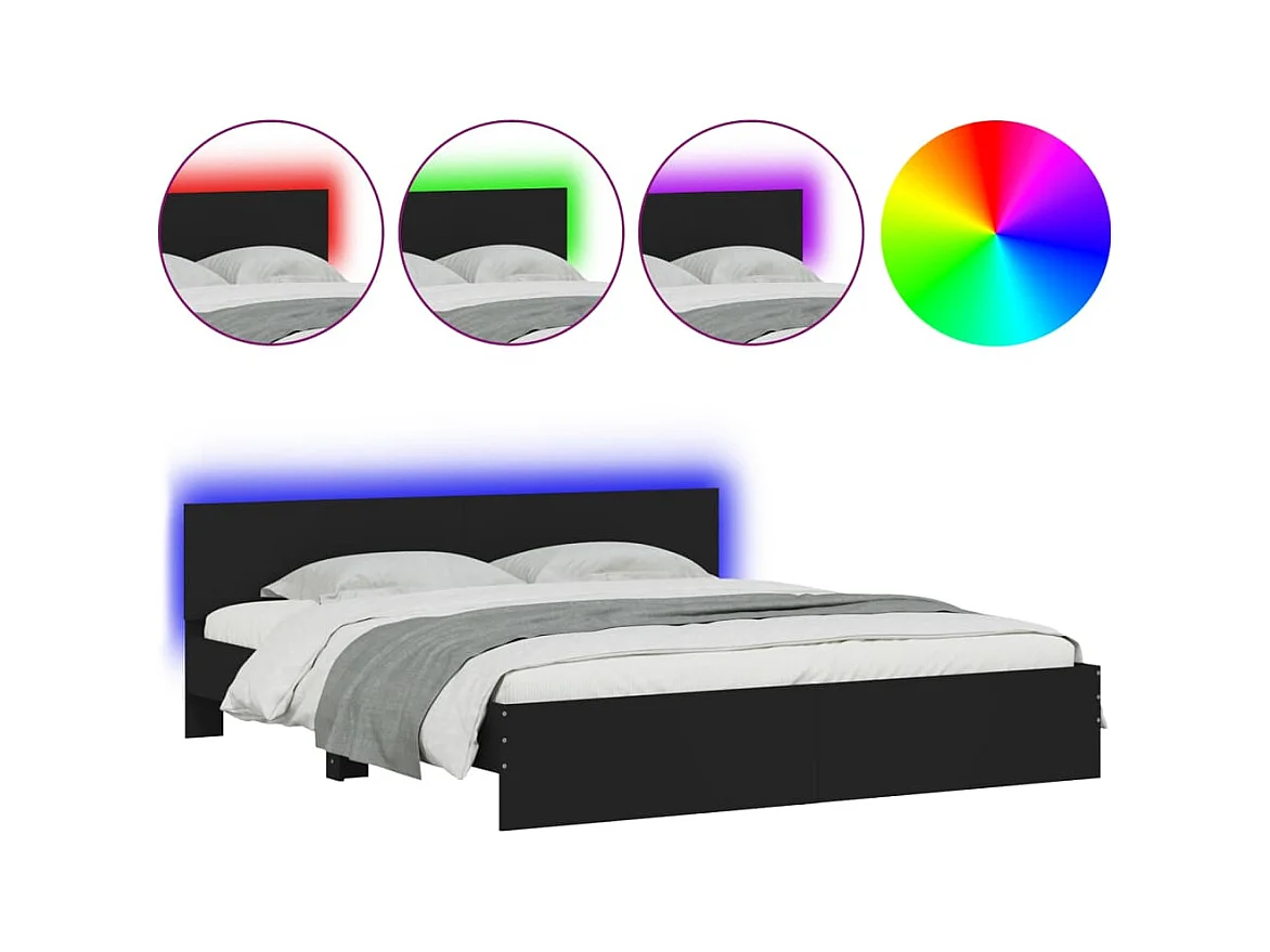 Bedframe met hoofdeinde en LED zwart 180x200 cm