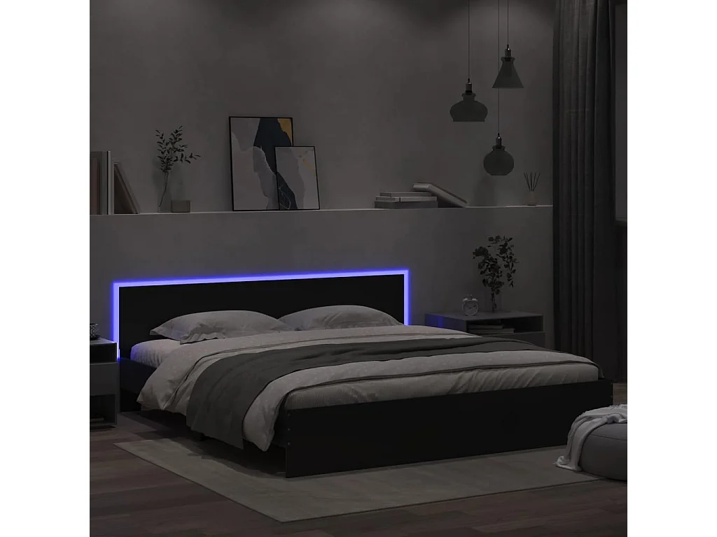 Bedframe met hoofdeinde en LED zwart 180x200 cm