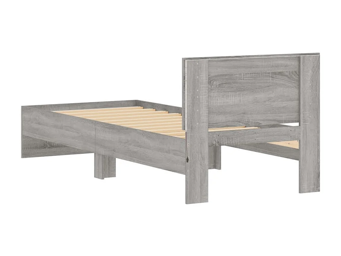 Cadre de lit tête de lit et lumières LED sonoma gris 75x190