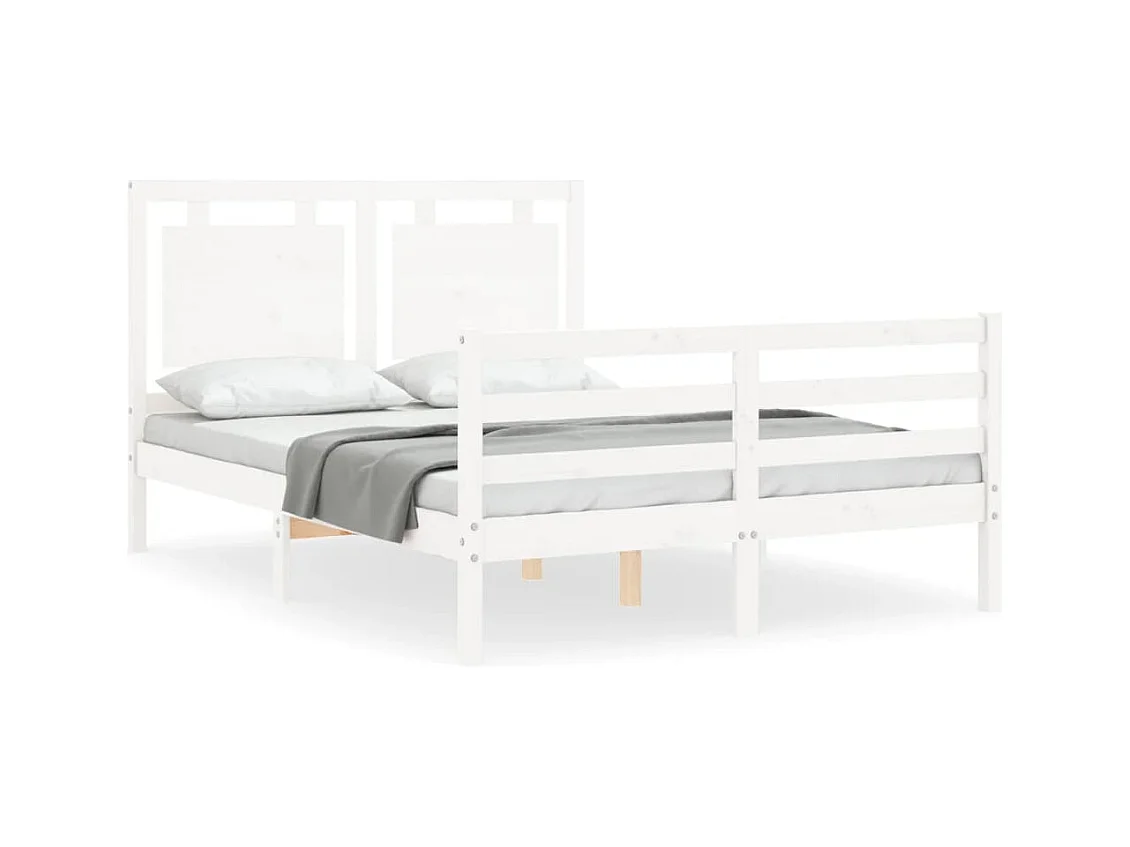 Cadre de lit avec tête de lit blanc 140x190 bois massif