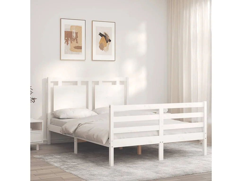Cadre de lit avec tête de lit blanc 140x190 bois massif