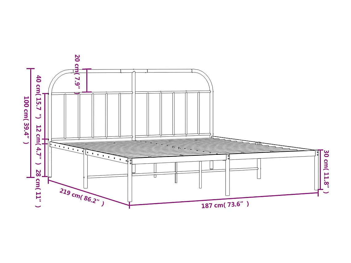 Cadre de lit métal avec tête de lit blanc 183x213