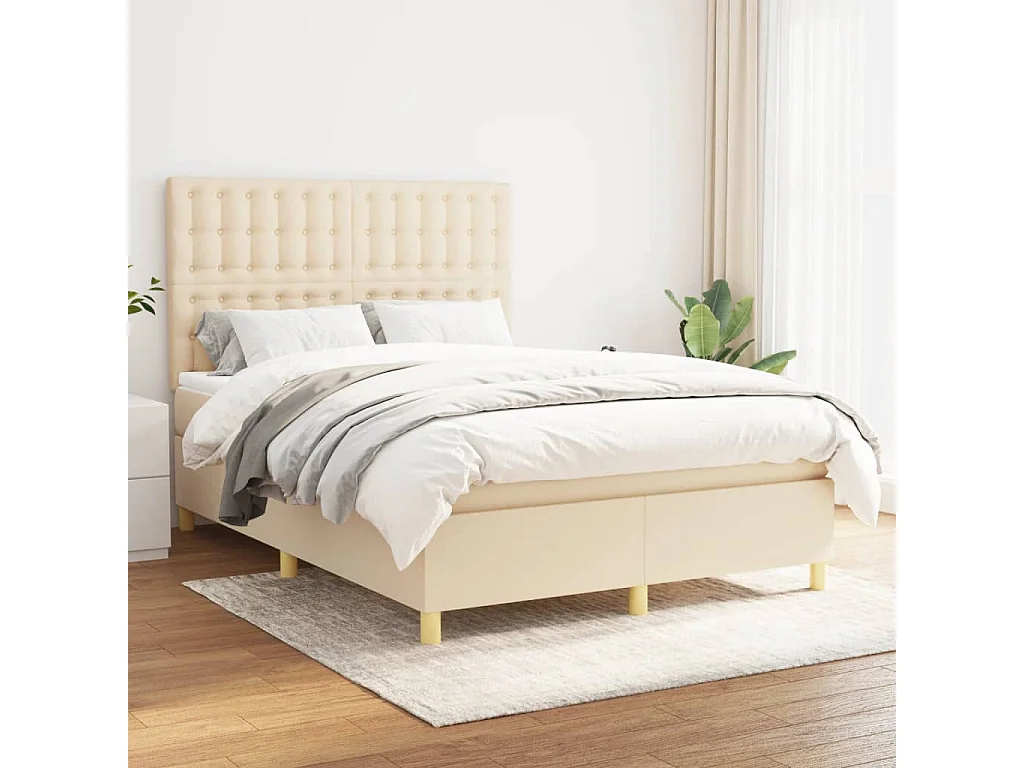 Lit à sommier tapissier avec matelas Crème 140x200 Tissu 5