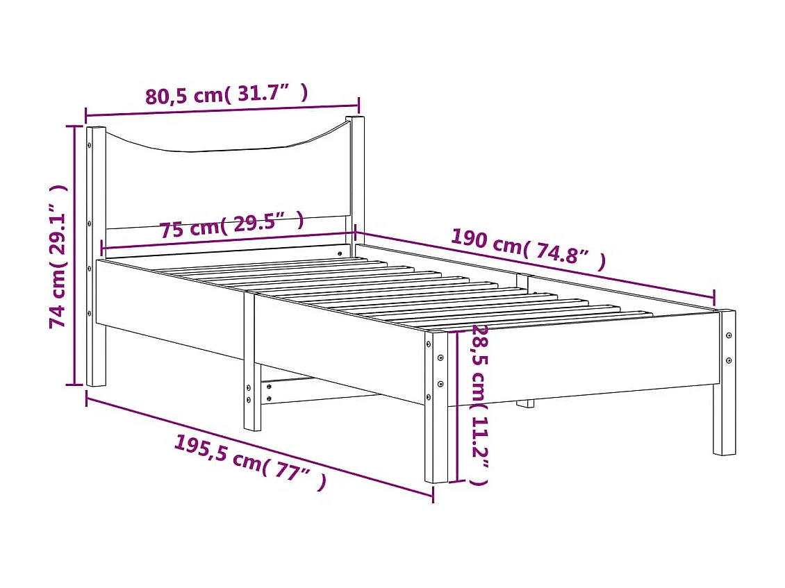 Cadre de lit Blanc 75x190 Bois de pin massif