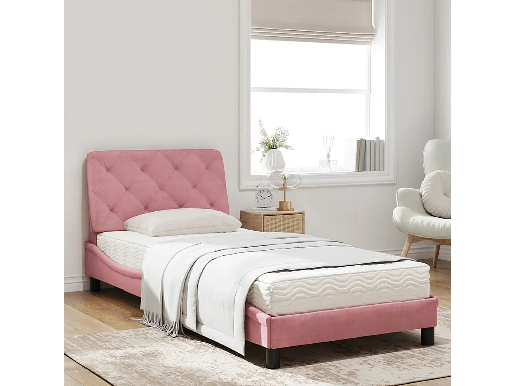 Lit avec matelas rose 90x190 velours