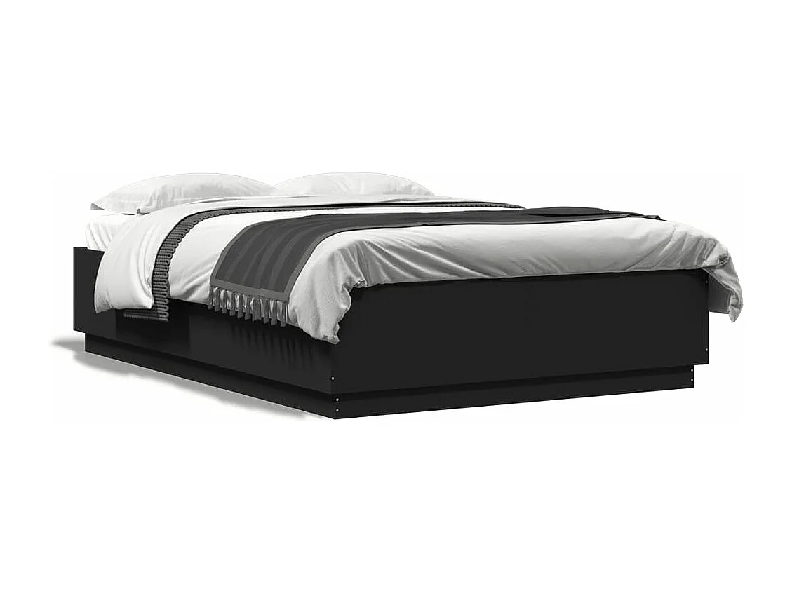 Cadre de lit avec lumières LED noir 160x200 bois d'ingénierie