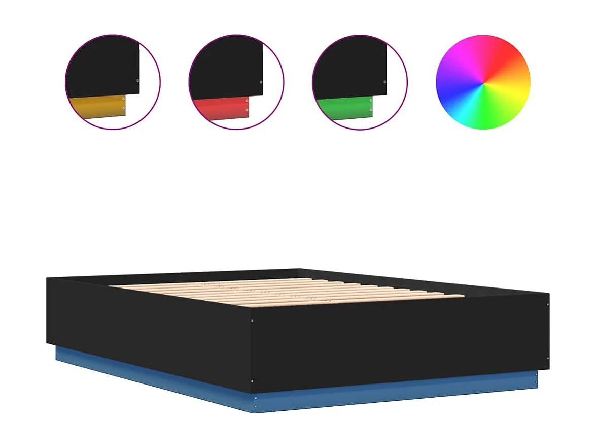 Cadre de lit avec lumières LED noir 160x200 bois d'ingénierie