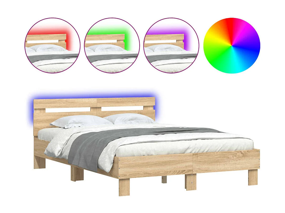 Cadre de lit avec tête de lit et LED chêne sonoma 120x200