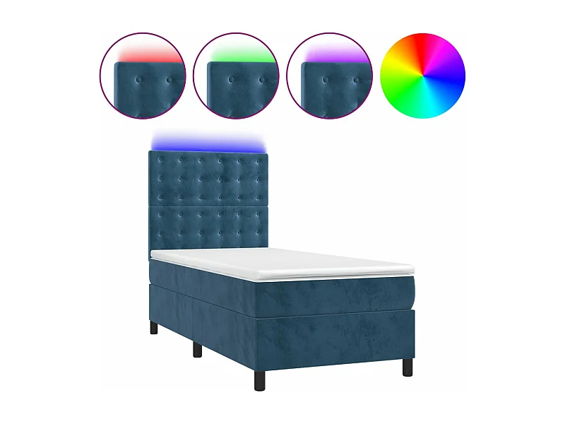 Sommier à lattes de lit et matelas et LED Bleu foncé 90x190