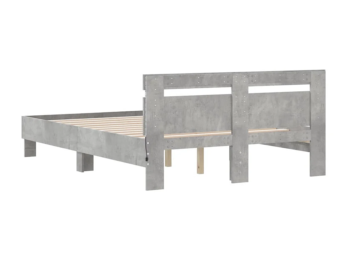 Cadre de lit avec tête de lit et LED gris béton 135x190