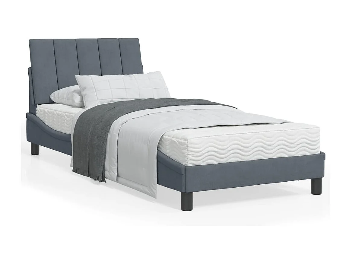 Cadre de lit avec lumières LED gris foncé 90x200 velours