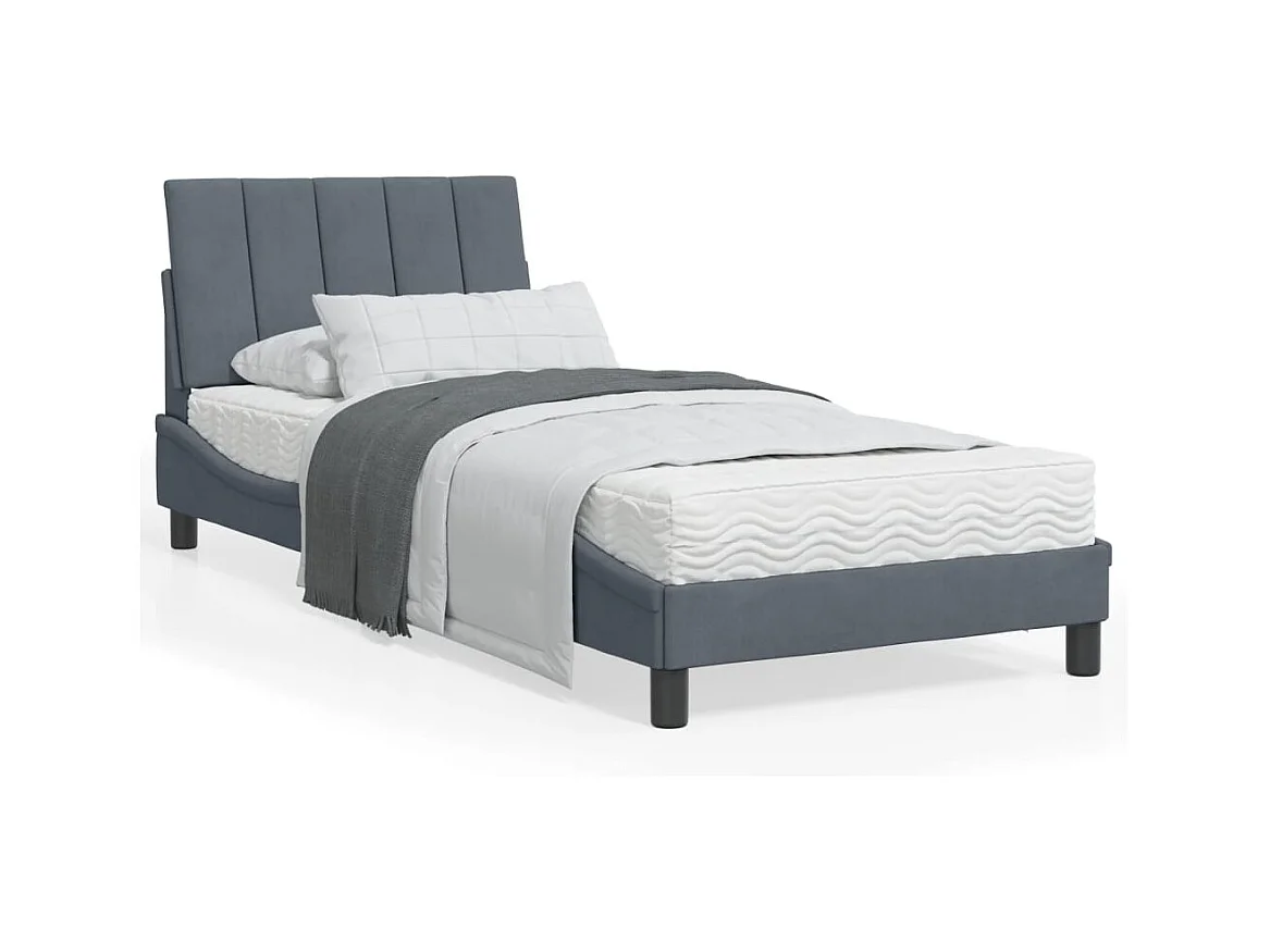 Cadre de lit avec lumières LED gris foncé 90x200 velours