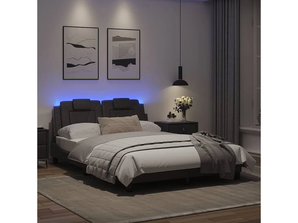Cadre de lit avec lumières LED gris 120x200 similicuir