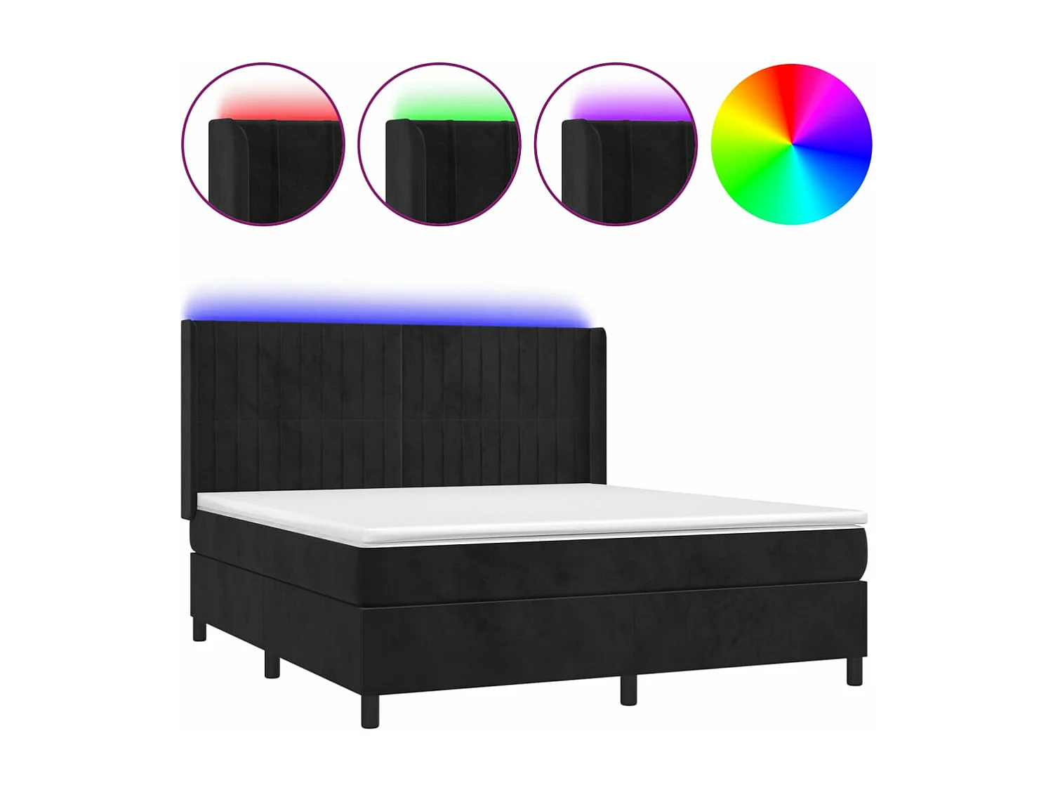 Sommier à lattes de lit matelas et LED Noir 160x200 Velours