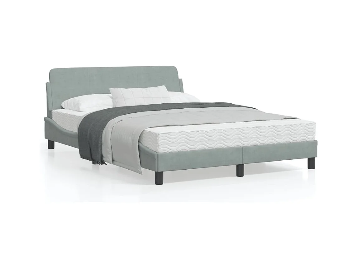 Cadre de lit avec tête de lit Gris clair 140x190 Velours