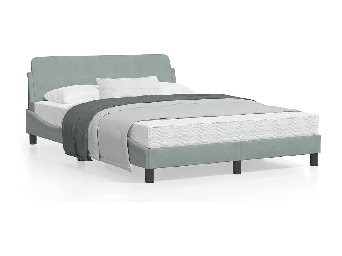 Cadre de lit avec tête de lit Gris clair 140x190 Velours