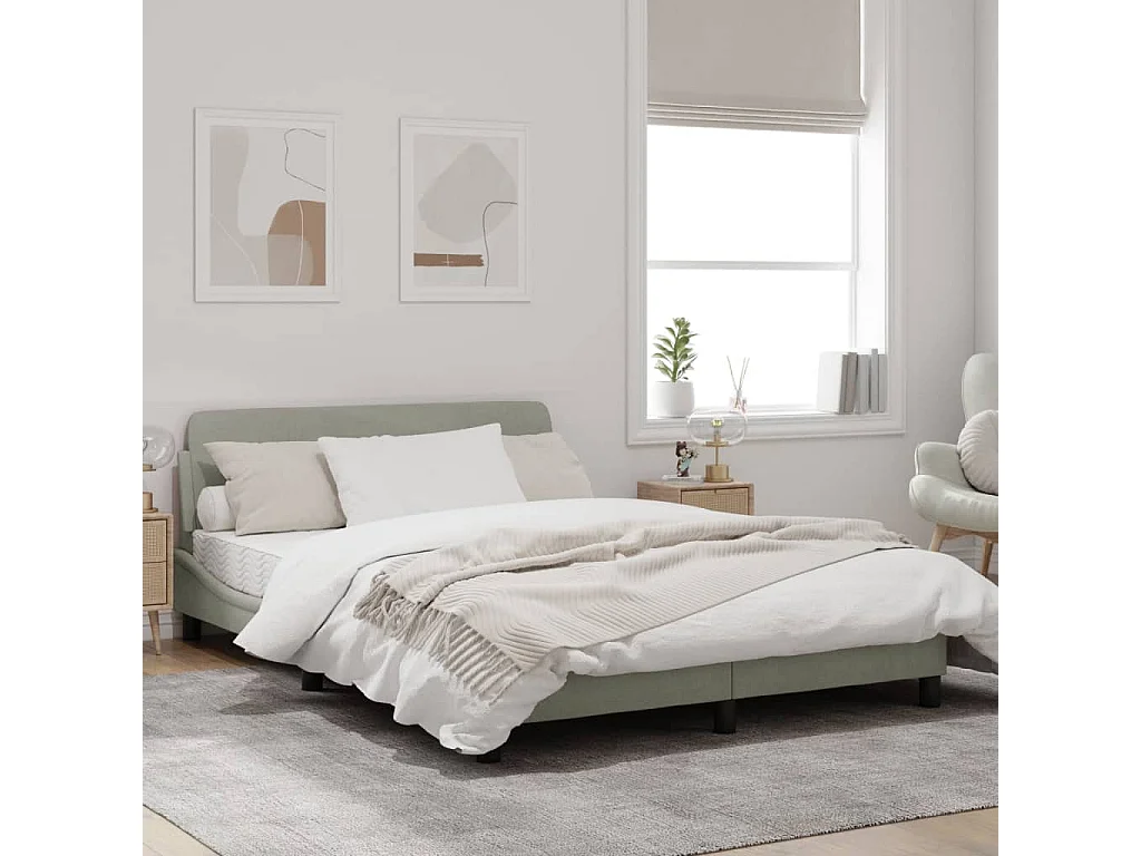 Cadre de lit avec tête de lit Gris clair 140x190 Velours