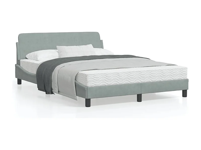 Cadre de lit avec tête de lit Gris clair 140x190 Velours