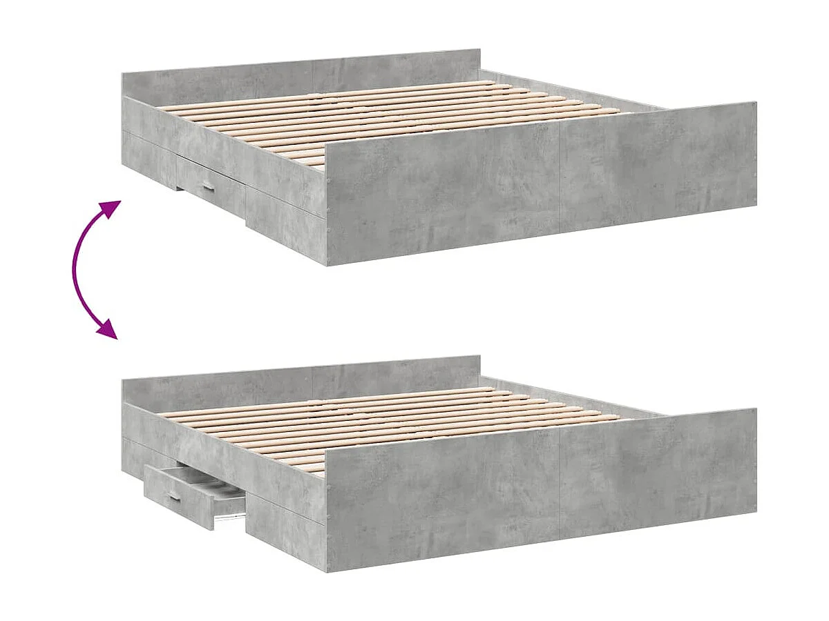 Cadre de lit à tiroirs gris béton 180x200 bois d'ingénierie