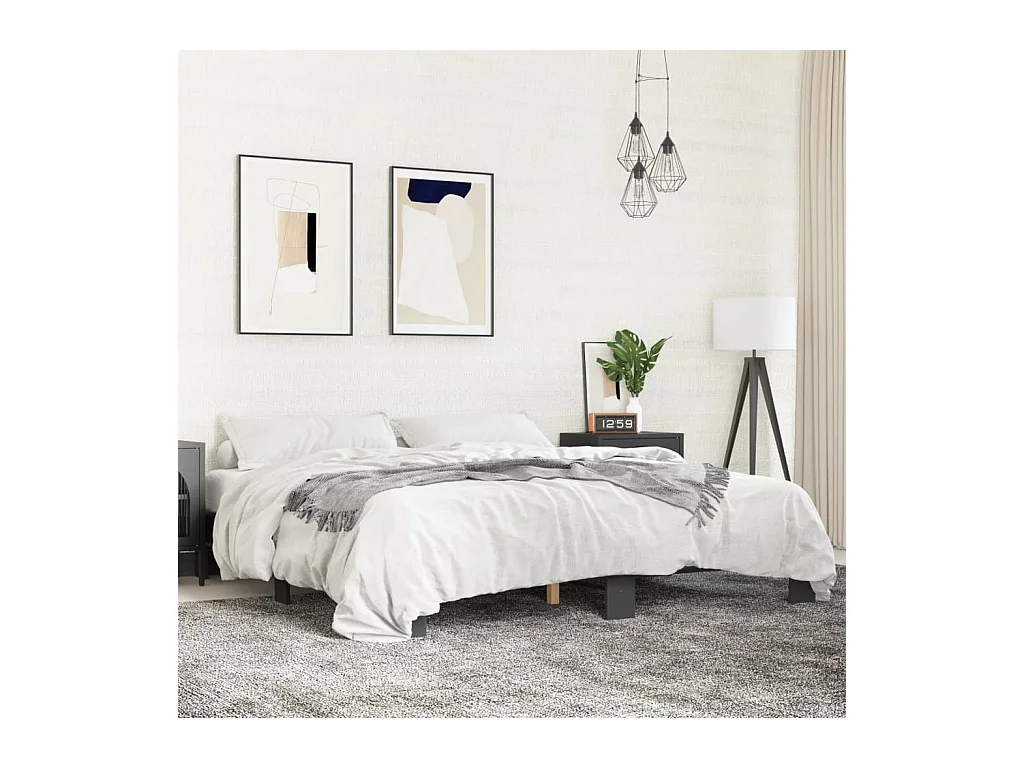 Cadre de lit noir 200x200 bois d'ingénierie et métal