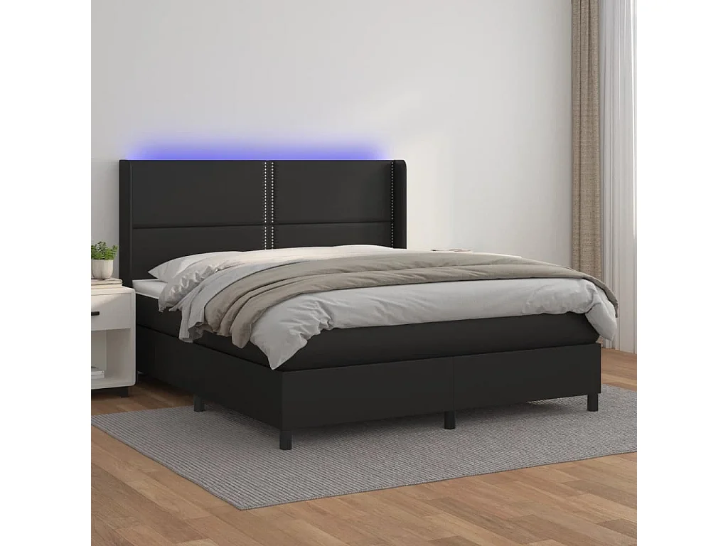 Sommier à lattes de lit matelas LED Noir 180x200 Similicuir