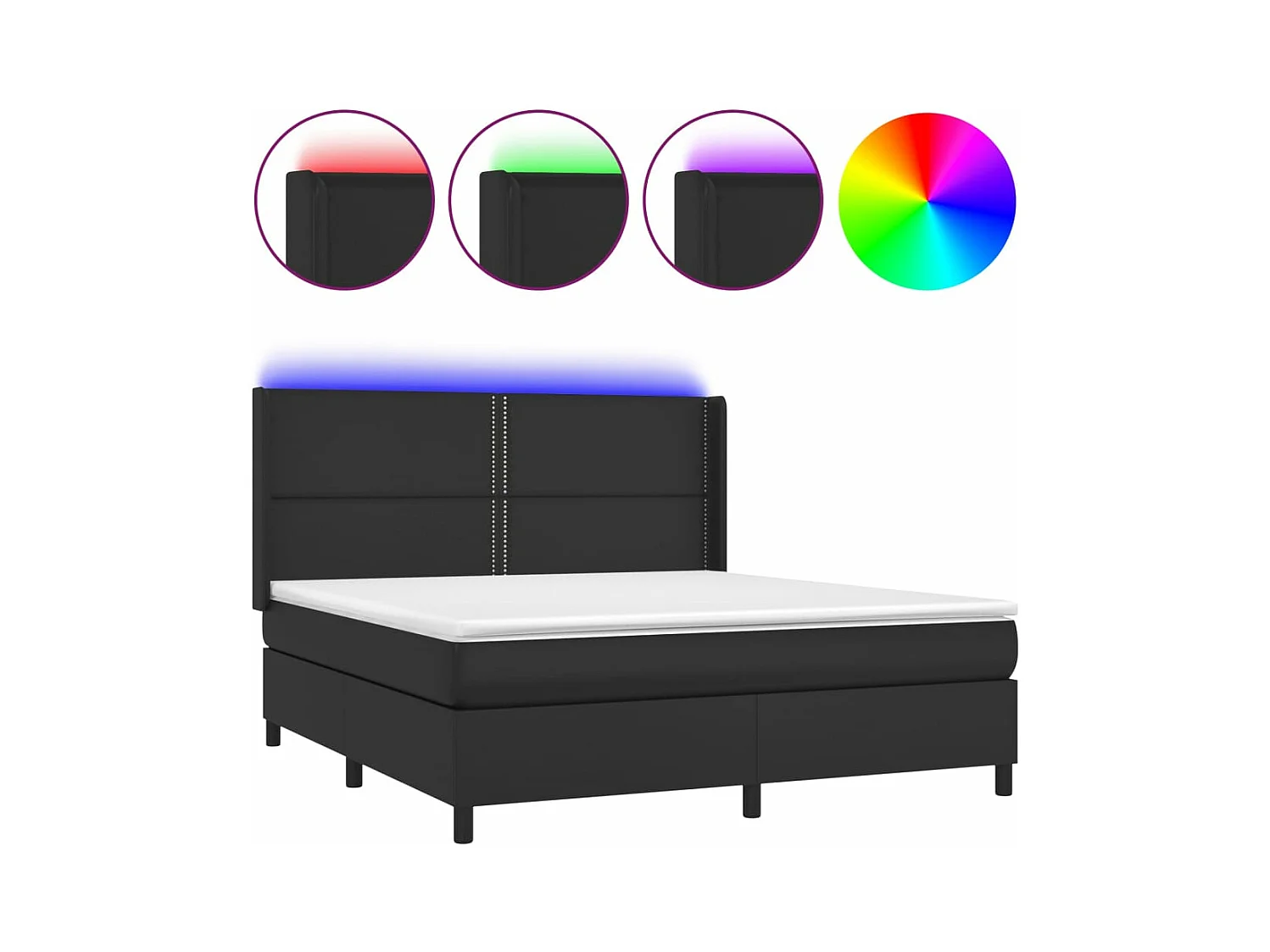 Sommier à lattes de lit matelas LED Noir 180x200 Similicuir