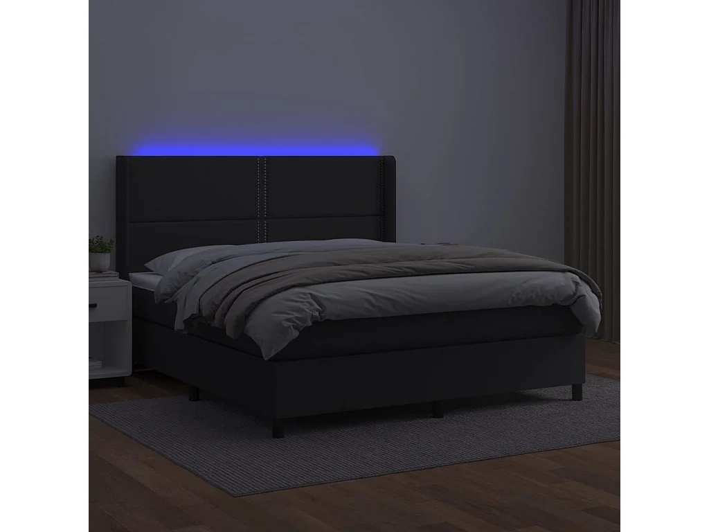 Sommier à lattes de lit matelas LED Noir 180x200 Similicuir