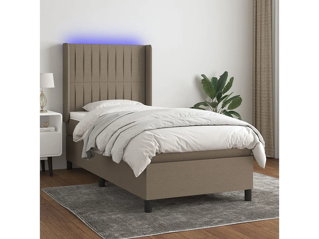 Sommier à lattes de lit matelas et LED Taupe 100x200 Tissu