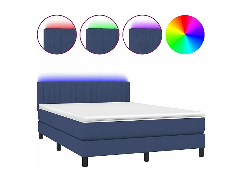 Sommier à lattes de lit avec matelas LED Bleu 140x190 Tissu