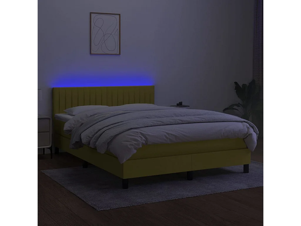 Sommier à lattes de lit avec matelas LED Bleu 140x190 Tissu