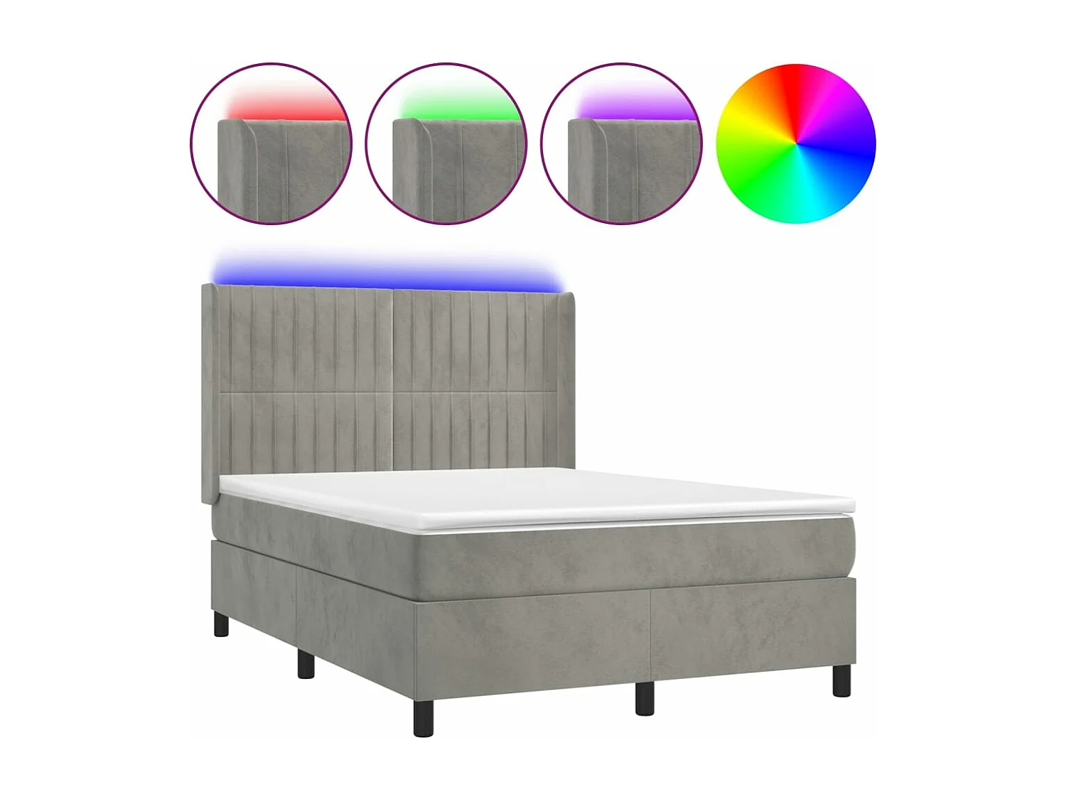 Sommier à lattes de lit matelas et LED Gris clair 140x190
