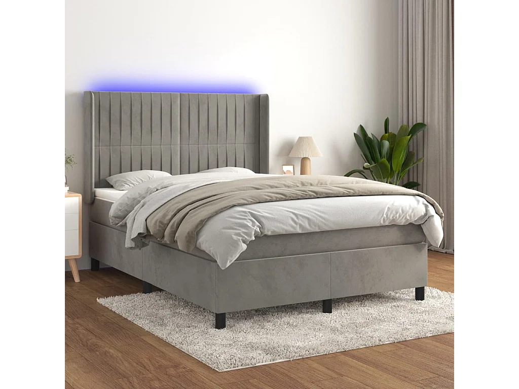 Sommier à lattes de lit matelas et LED Gris clair 140x190