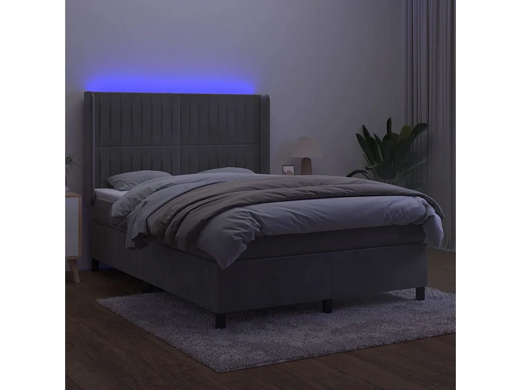 Sommier à lattes de lit matelas et LED Gris clair 140x190