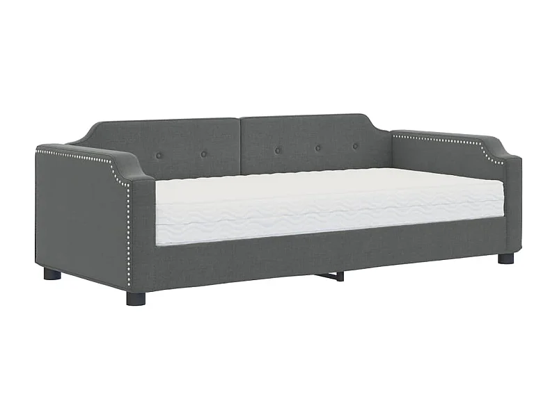 Lit de jour avec matelas gris foncé 90x200 tissu